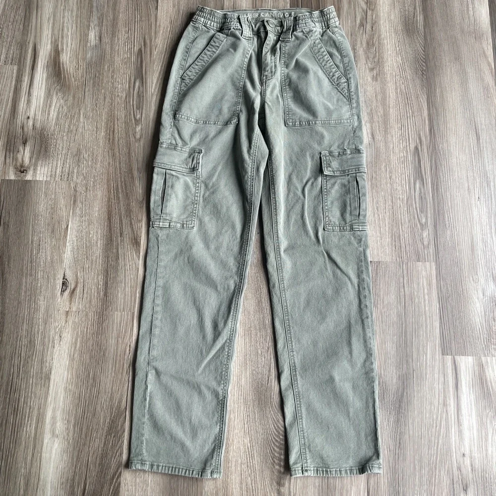 American Eagle‎ Cargo Pants Womens Size 2 Green Stretch Straight Leg Gorpcore